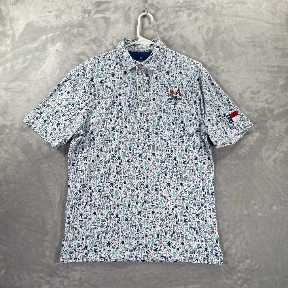 Johnnie-O Shirt men's Medium Polo Golf Pullover Beach Beer Surf Skater AOP Print